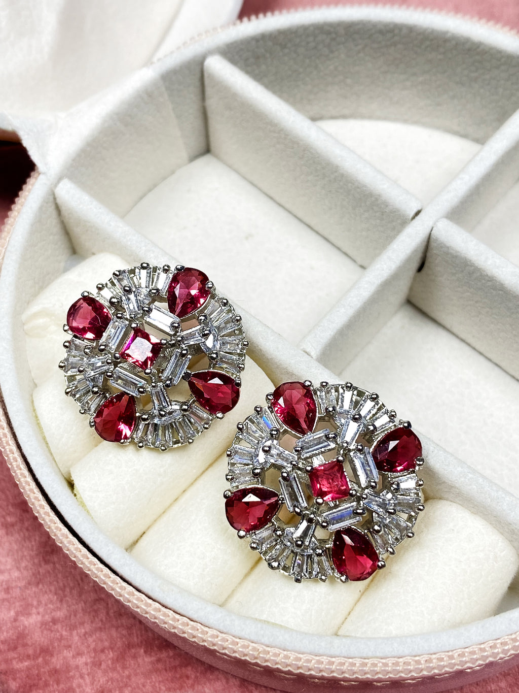 Round Studs- Wine red