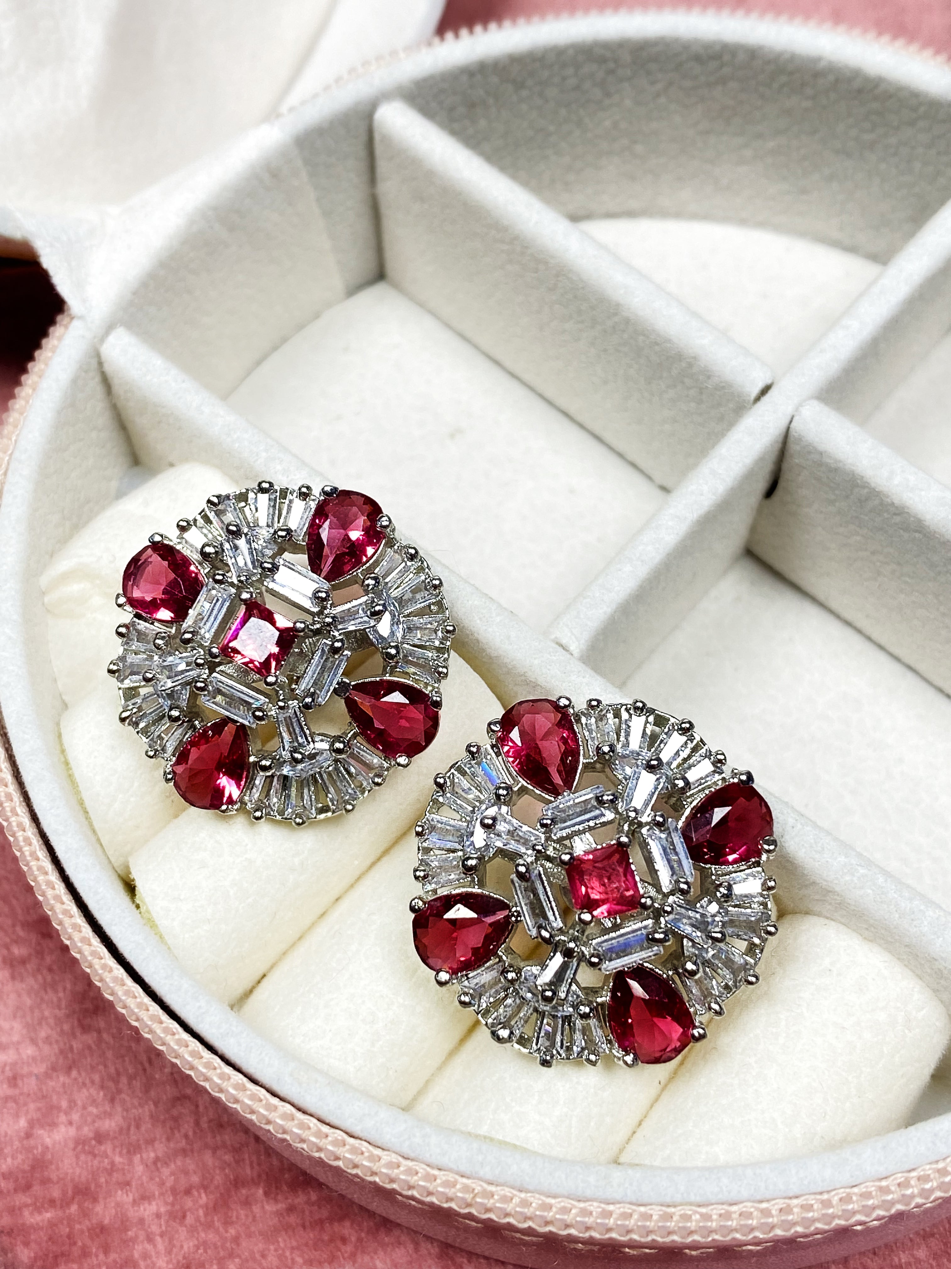 Round Studs- Wine red