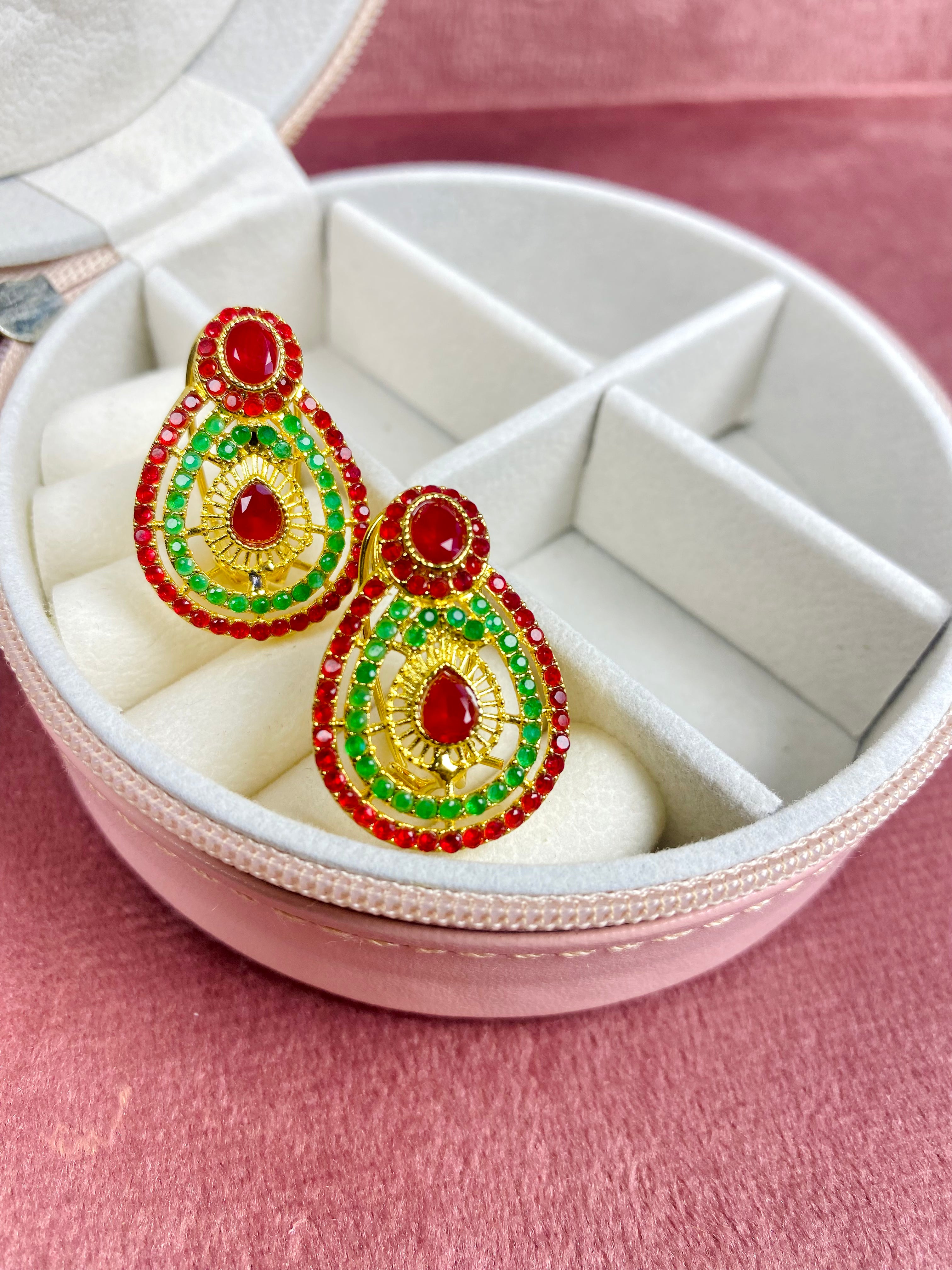 Almond Studs- Red and Green